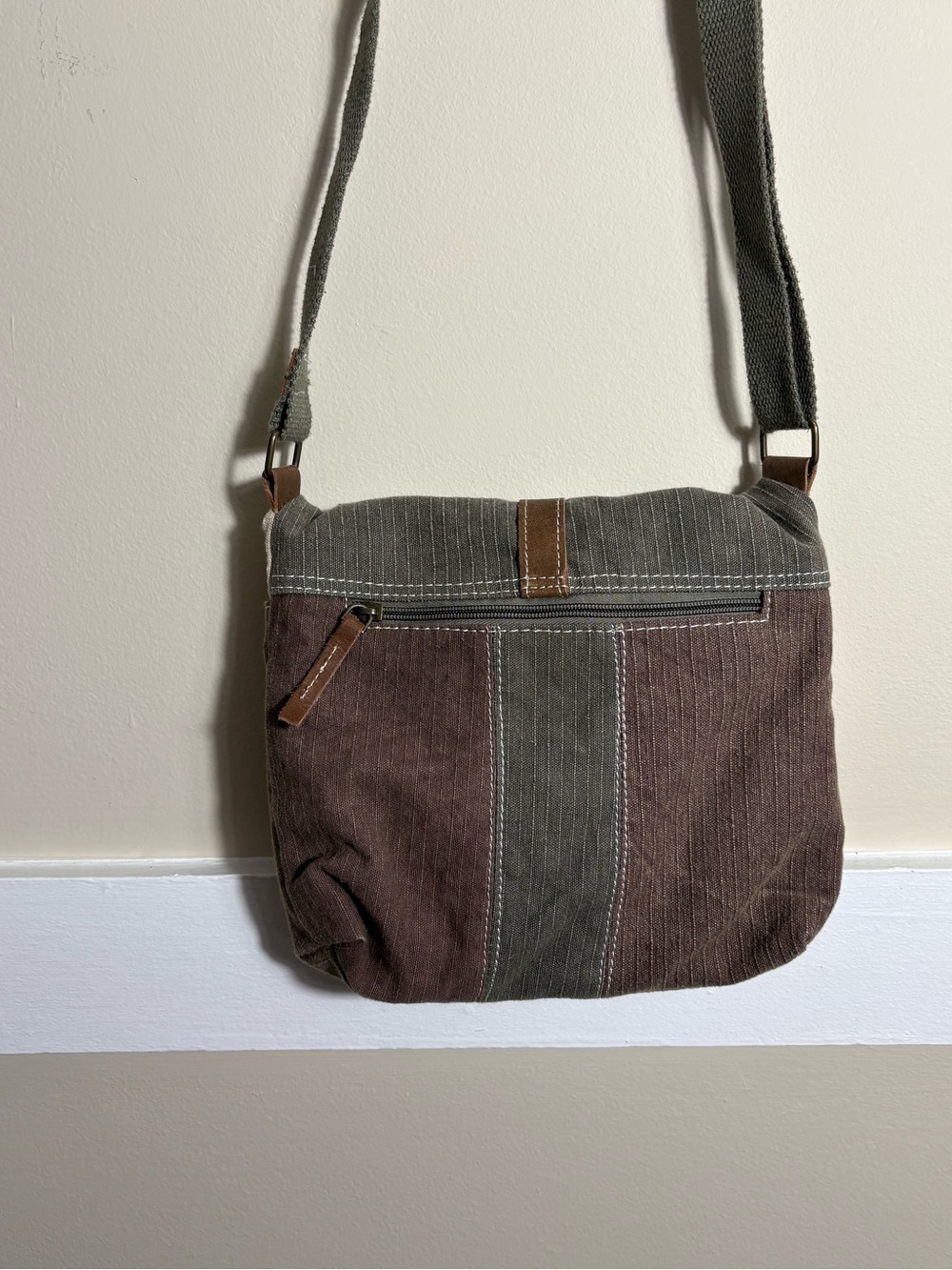 Southwestern Aztec Woven Crossbody Bag Boho Canvas Leather Trim Satchel - Picture 6 of 13